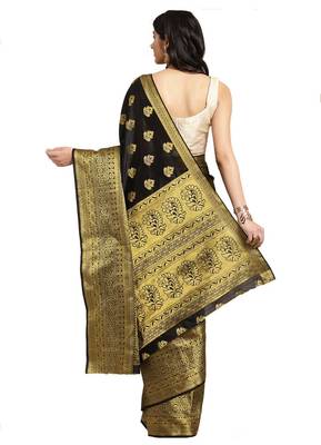 Kimisha Women's Black Jacquard Banarasi Silk Saree With Rich Pallu 2
