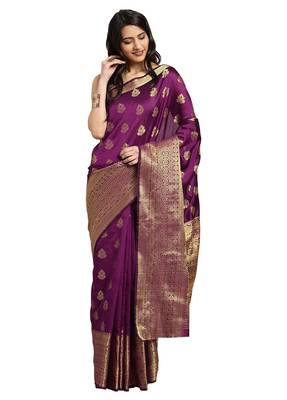 Kimisha Women's Wine Jacquard Banarasi Silk Saree With Rich Pallu 1
