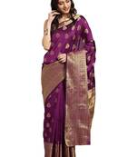 Kimisha Women's Wine Jacquard Banarasi Silk Saree With Rich Pallu