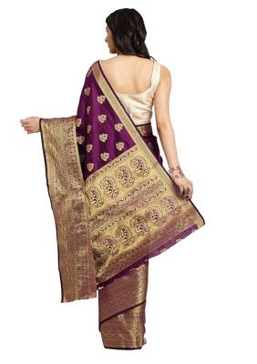 Kimisha Women's Wine Jacquard Banarasi Silk Saree With Rich Pallu 2