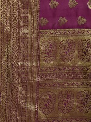 Kimisha Women's Wine Jacquard Banarasi Silk Saree With Rich Pallu 4