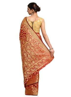 Kimisha Women's Red Jacquard Banarasi Silk Saree With Rich Pallu 2