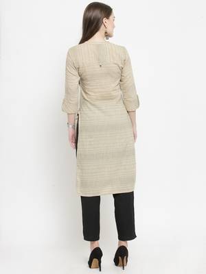 Indibelle Beige woven cotton kurtas-and-kurtis 3
