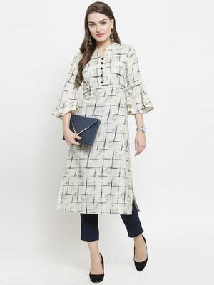 Indibelle Off-white woven cotton kurtas-and-kurtis 1