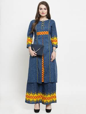 Indibelle Blue woven cotton kurtas-and-kurtis 1