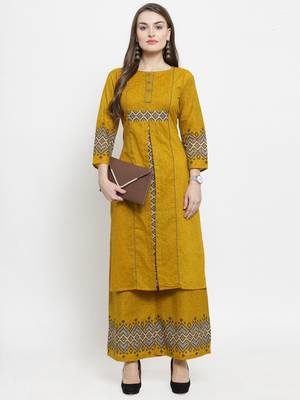 Yellow woven cotton kurtas-and-kurtis 1