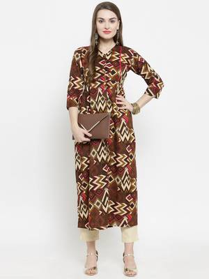Indibelle Brown woven cotton kurtas-and-kurtis 1