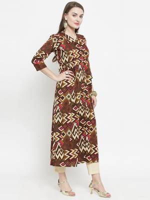 Indibelle Brown woven cotton kurtas-and-kurtis 5