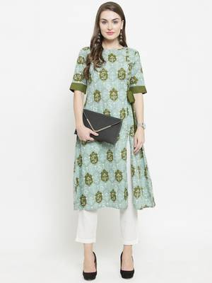 Indibelle Green woven cotton kurtas-and-kurtis 1