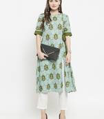 Indibelle Green woven cotton kurtas-and-kurtis
