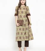 Indibelle Brown woven cotton kurtas-and-kurtis