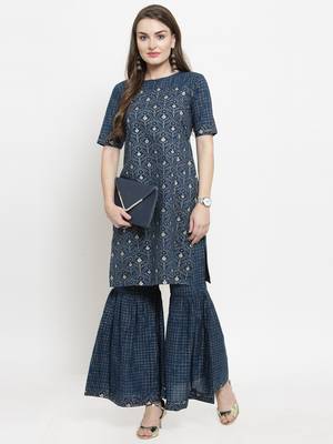 Indibelle Blue woven cotton kurtas-and-kurtis 1