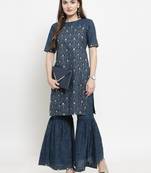 Indibelle Blue woven cotton kurtas-and-kurtis