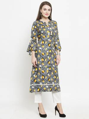 Yellow woven rayon kurtas-and-kurtis 5