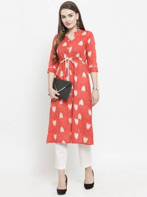Indibelle Pink woven cotton kurtas-and-kurtis 1