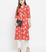Indibelle Pink woven cotton kurtas-and-kurtis