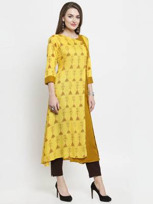 Indibelle Yellow woven rayon kurtas-and-kurtis 5