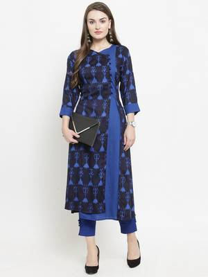 Indibelle Blue woven rayon kurtas-and-kurtis 1