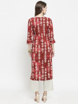 Indibelle Maroon woven cotton kurtas-and-kurtis 3