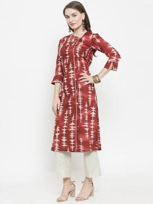 Indibelle Maroon woven cotton kurtas-and-kurtis 4