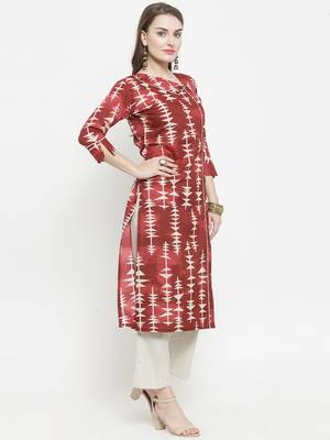 Indibelle Maroon woven cotton kurtas-and-kurtis 5
