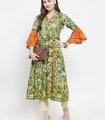 Green woven rayon kurtas-and-kurtis