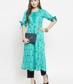 Turquoise woven rayon kurtas-and-kurtis