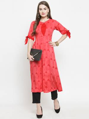 Indibelle Pink woven rayon kurtas-and-kurtis 1