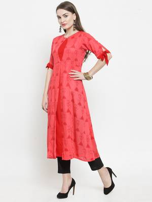 Indibelle Pink woven rayon kurtas-and-kurtis 4