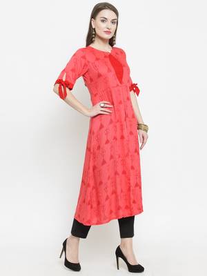 Indibelle Pink woven rayon kurtas-and-kurtis 5