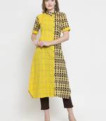 Indibelle Yellow woven cotton kurtas-and-kurtis