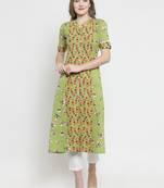 Indibelle Green woven cotton kurtas-and-kurtis