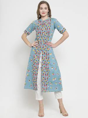 Indibelle Blue woven cotton kurtas-and-kurtis 1