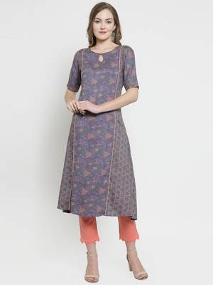 Grey woven rayon kurtas-and-kurtis 1