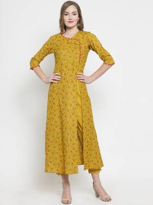 Mustard woven rayon kurtas-and-kurtis 1