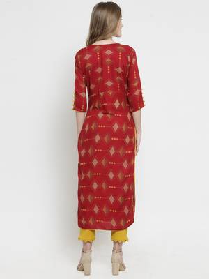 Maroon woven rayon kurtas-and-kurtis 3