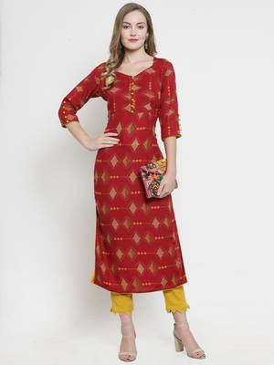 Maroon woven rayon kurtas-and-kurtis 5
