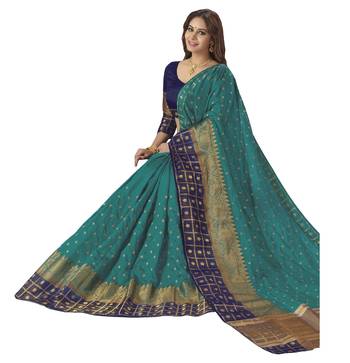  green woven silk saree with blouse 1
