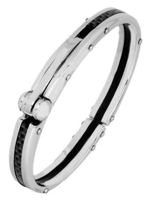 Mens Black Stainless Steel Oval Openable Kada Bracelet 1