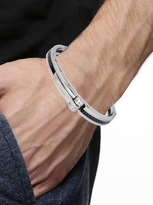 Mens Black Stainless Steel Oval Openable Kada Bracelet 3
