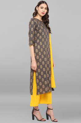 Janasya Janasya Women's Grey Cotton Kurta With Pant And Dupatta 4