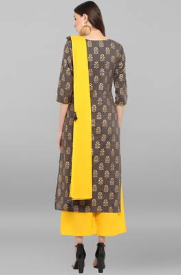 Janasya Janasya Women's Grey Cotton Kurta With Pant And Dupatta 5
