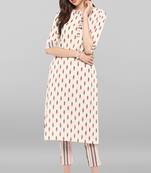 Janasya Janasya Women's Off White Cotton Kurta With Pant