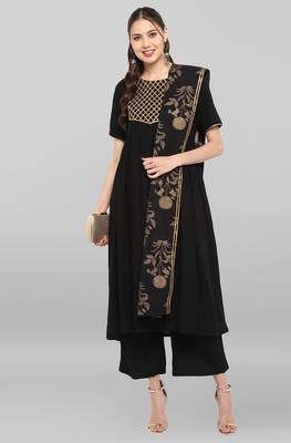 Janasya Janasya Women's Black Rayon Kurta With Pant And Dupatta 1
