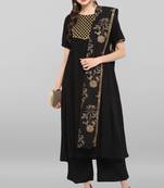 Janasya Janasya Women's Black Rayon Kurta With Pant And Dupatta