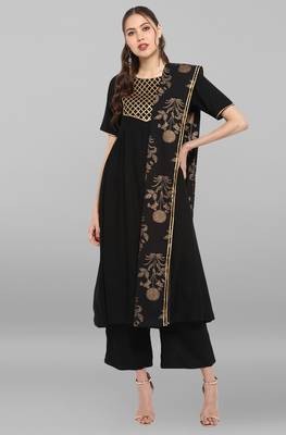 Janasya Janasya Women's Black Rayon Kurta With Pant And Dupatta 2