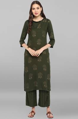 Janasya Janasya Women's Dark Green Rayon Kurta With Pant 2