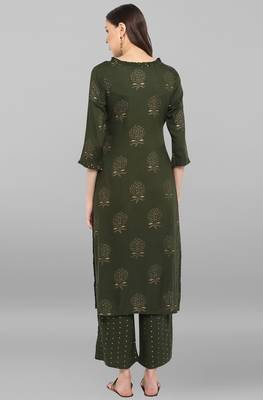 Janasya Janasya Women's Dark Green Rayon Kurta With Pant 5