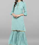 Janasya Janasya Women's Sea Green Rayon Slub Kurti With Sharara
