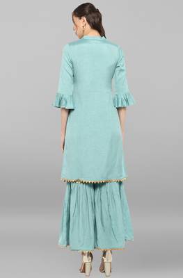Janasya Janasya Women's Sea Green Rayon Slub Kurti With Sharara 5